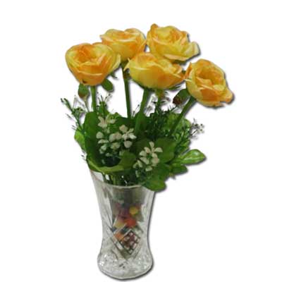 "Artificial Flower with Crystal Vase (yellow) - code FV09 - Click here to View more details about this Product